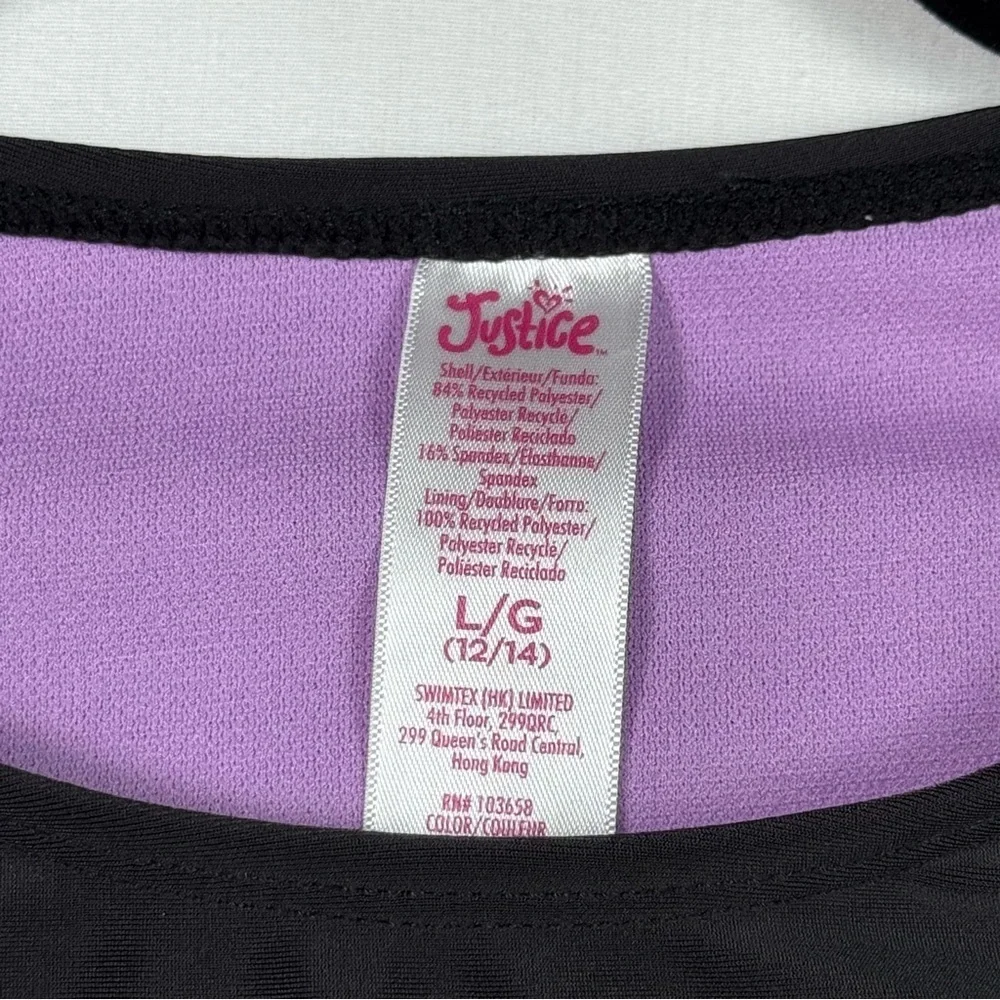 Justice Black and Pink Crop Swim Shirt Girls Size L